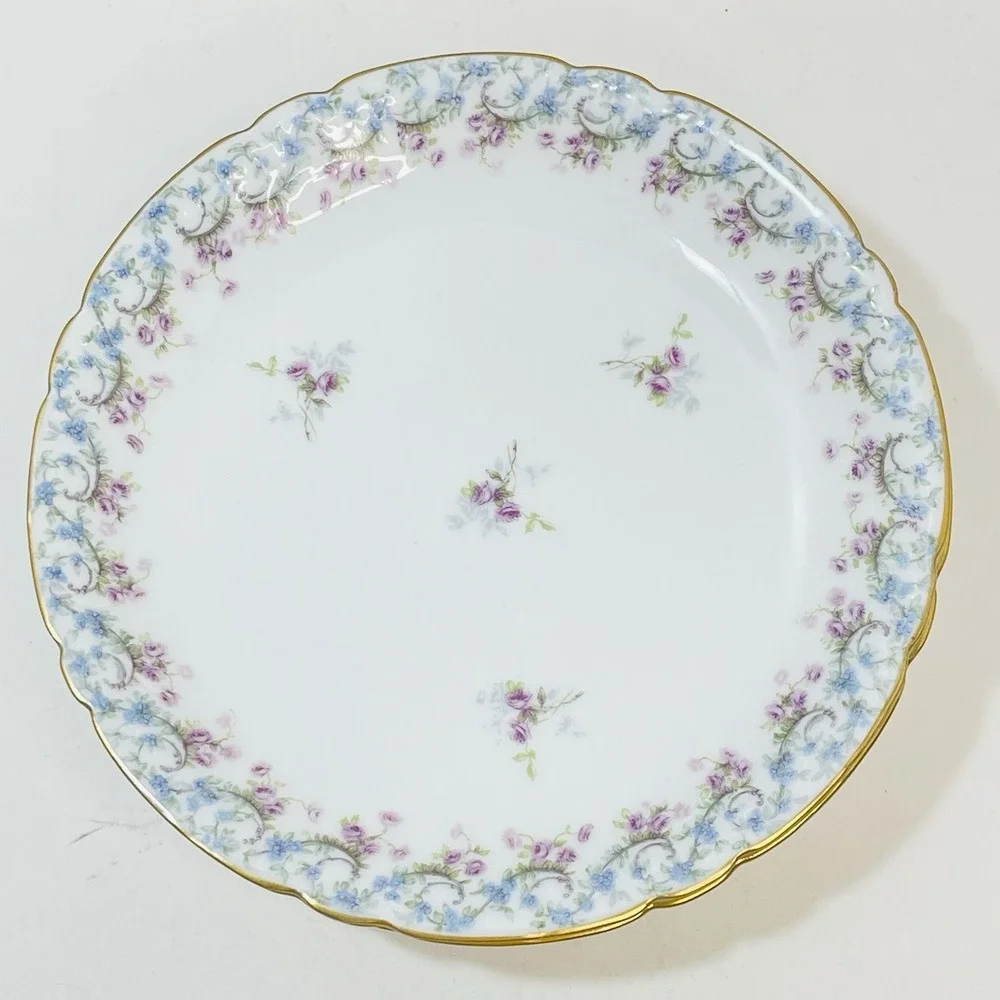 Set of 4 JPL Jean Pouyat Limoges‎ France Pink Blue Garland Floral Plates 8.5